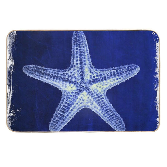 Coastal Seaside Ocean Navy Blue Beach Chic Starfish  Easy Maintenance Bath Mat