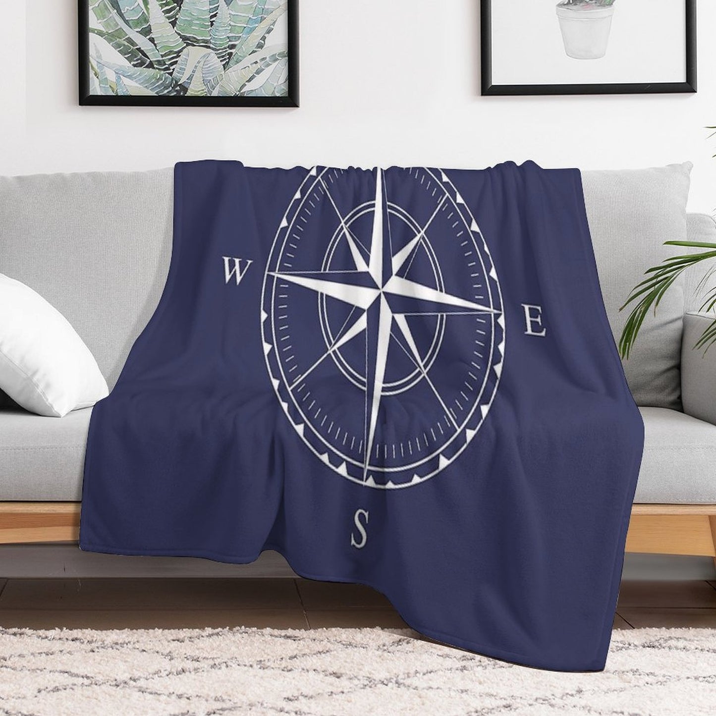 Navy Blue And White Nautical Ships Compass Rose Quick-dry Throw Blanket