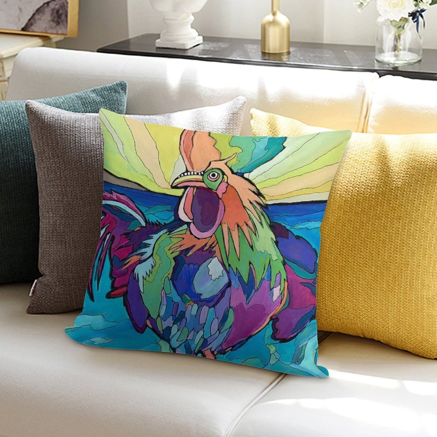 Beach Rooster Soft Fade-Resistant Throw Pillow