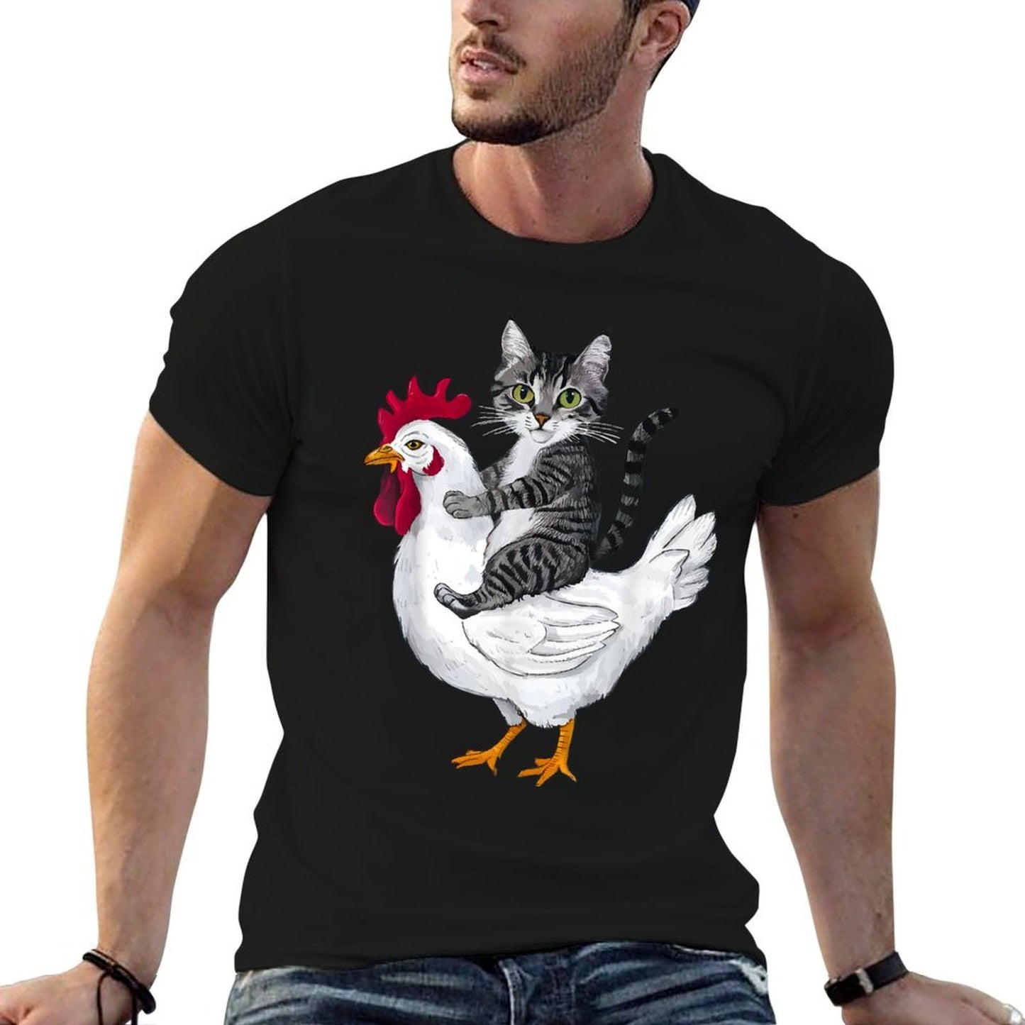 Funny Cat on A Chicken Lover  Soft T-Shirt