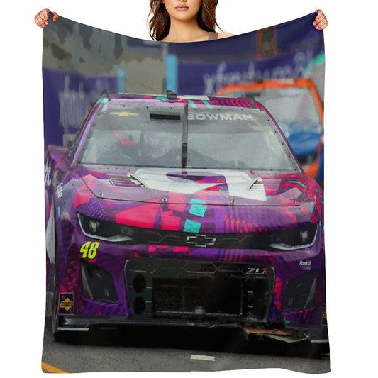 Alex Bowman Racing on The Chicago Street Course 2024 Abstract Easy Care Throw Blanket