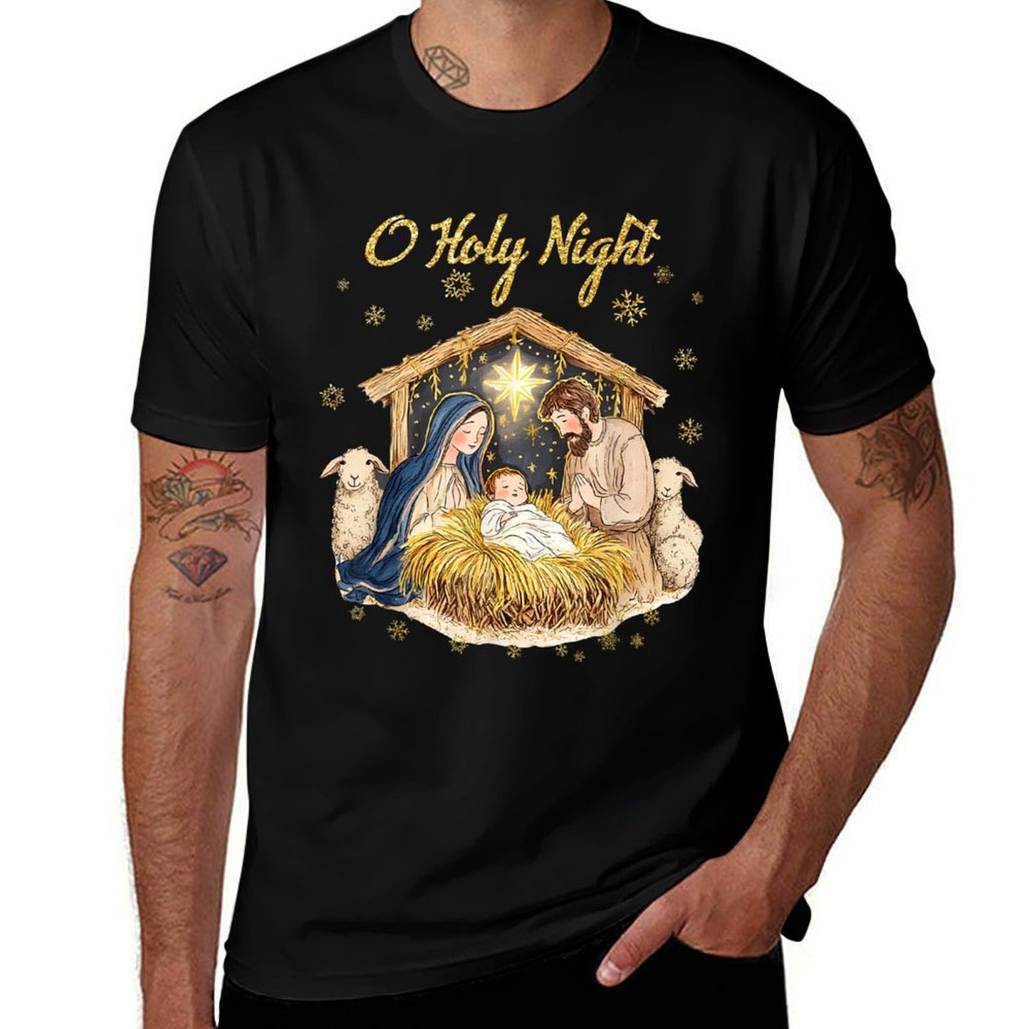 Oh Holy Night Religious Christmas Nativity Scene Funny  Quick-drying T-Shirt