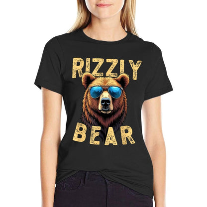 Rizzly Bear Cool Grizzly Bear Wearing Sunglasses Funny Meme  Easy-care T-Shirt