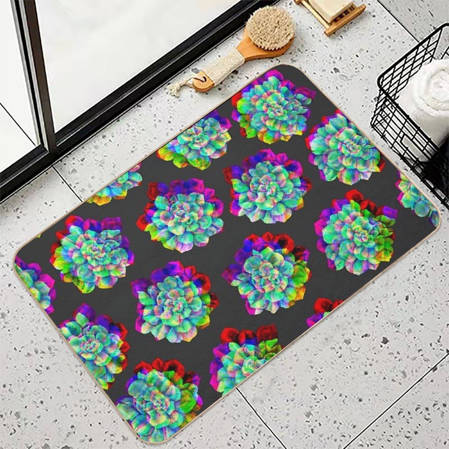 Glitched Succulents  Absorbent Bath Mat