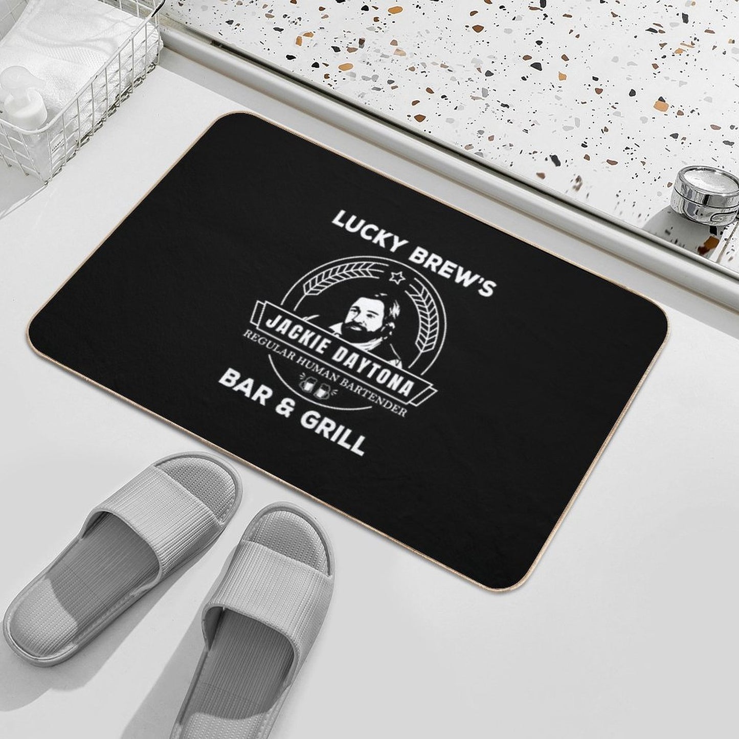 Jackie Daytona - Lucky Brew's Bar And Grill Shirt - What We Do in The Shadows  Easy Maintenance Bath Mat