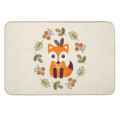 Little Red Fox with Autumn Berries  Dirt-Trapping Bath Mat