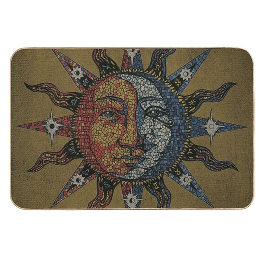 Vintage Celestial Mosaic Sun & Moon  Pet-Safe Bath Mat