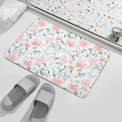 Watercolor Peonies And Delicate Leaves - Hand Painted  Anti-Trip Bath Mat