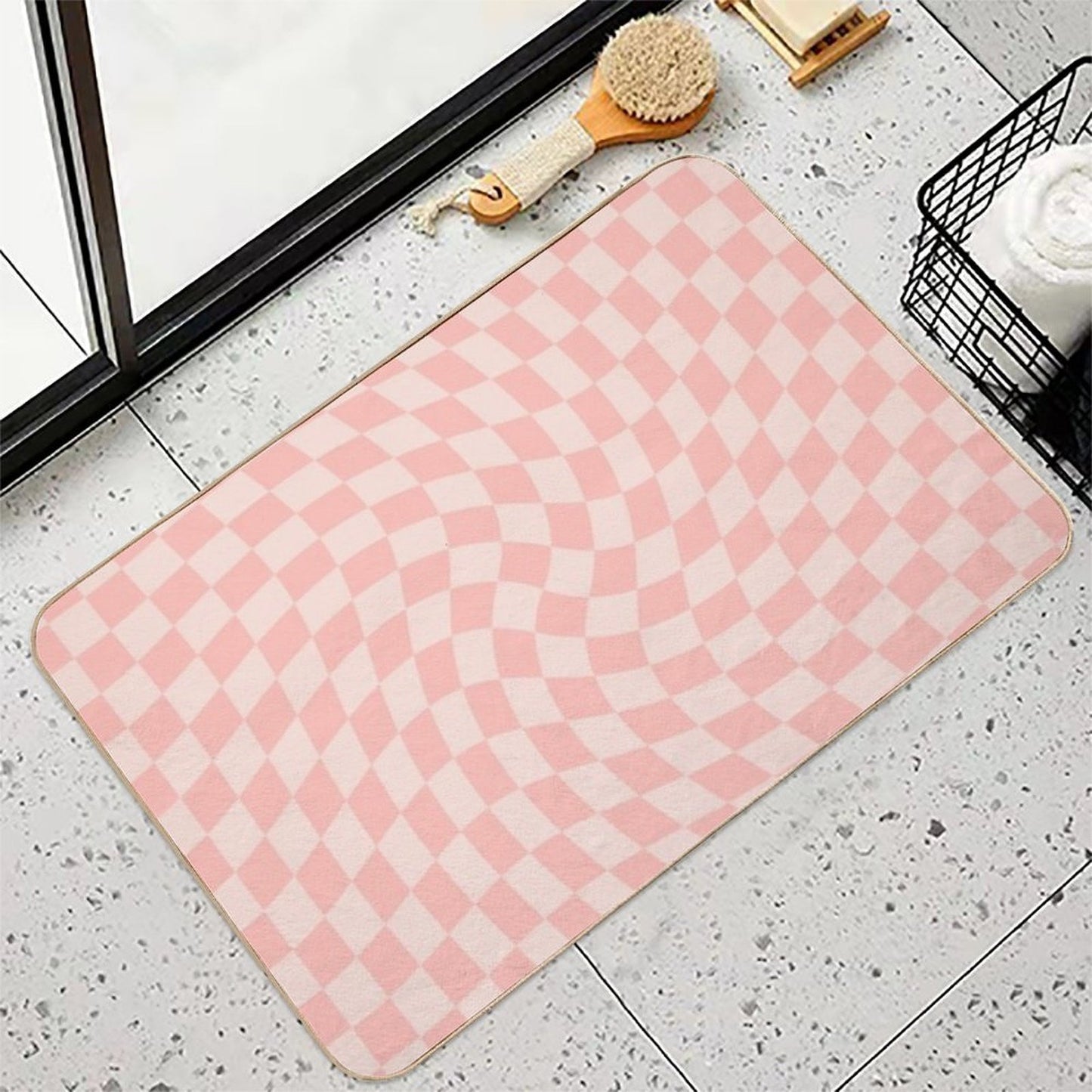 Check VII - Pink Twist  Non-Slip Bath Mat