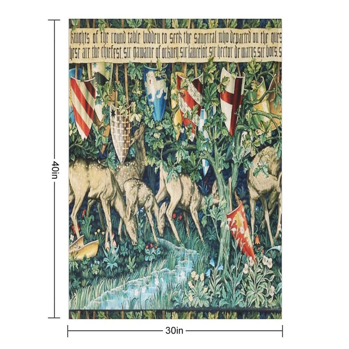 Holy Grail Tapestry,Verdure with Deers,and Shields in Green Floral Wrinkle-free Throw Blanket