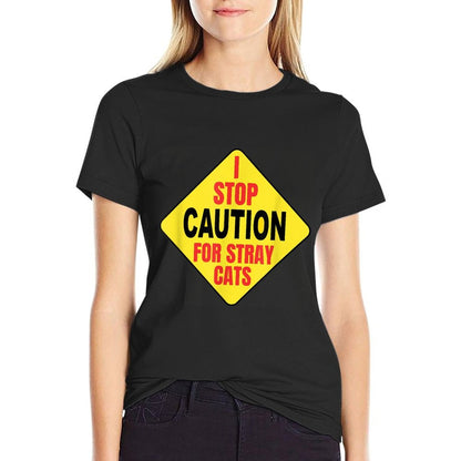 Witty Fun Cat Lady Or Guy Caution Stray Cat Warning Quote  Oversized Silhouette T-Shirt