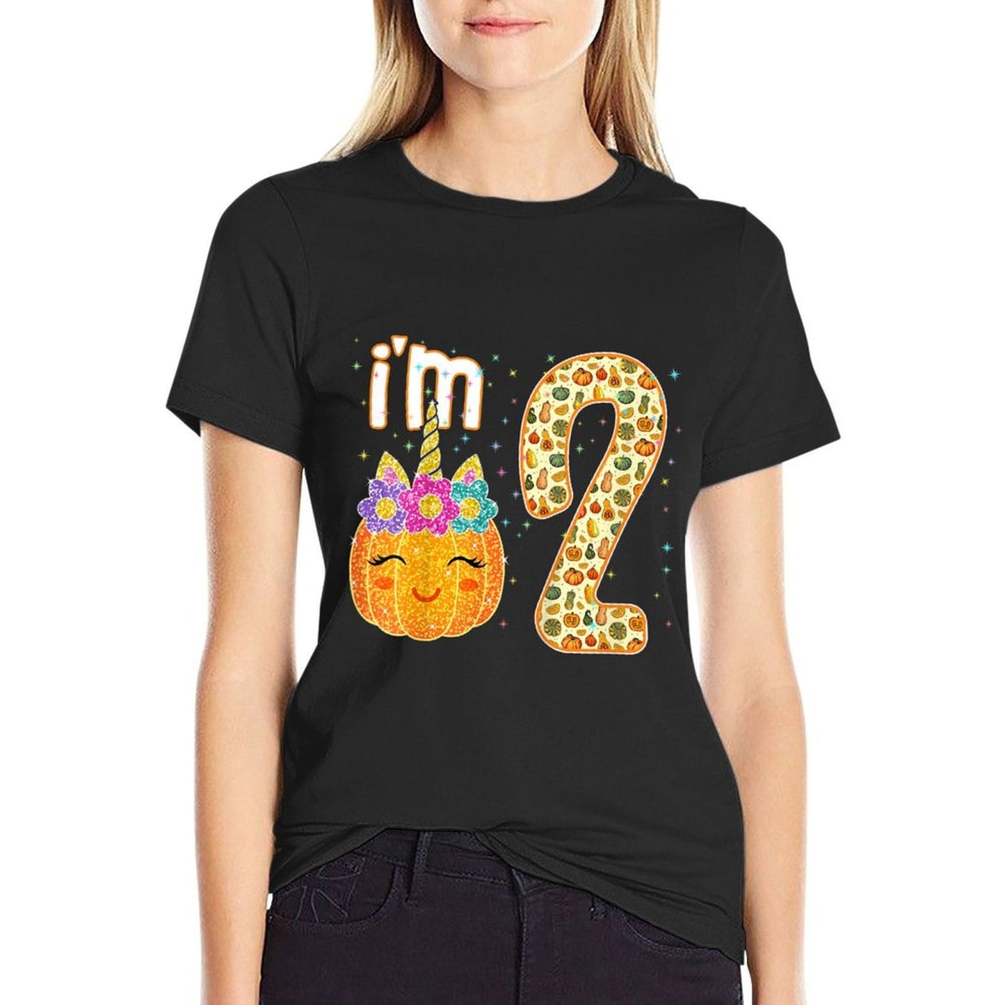 Kids Kids Im 2 Years Old Unicorn Pumpkin Halloween 2nd Birthday  Fade-proof Color T-Shirt