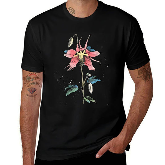 Vintage Botanical Columbine Flower Girl Floral Plant Mom  Cotton T-Shirt