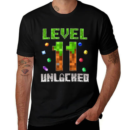 Birthday Boy Level 11 Unlocked 11th Birthday Game Pixel  Wrinkle-resistant T-Shirt