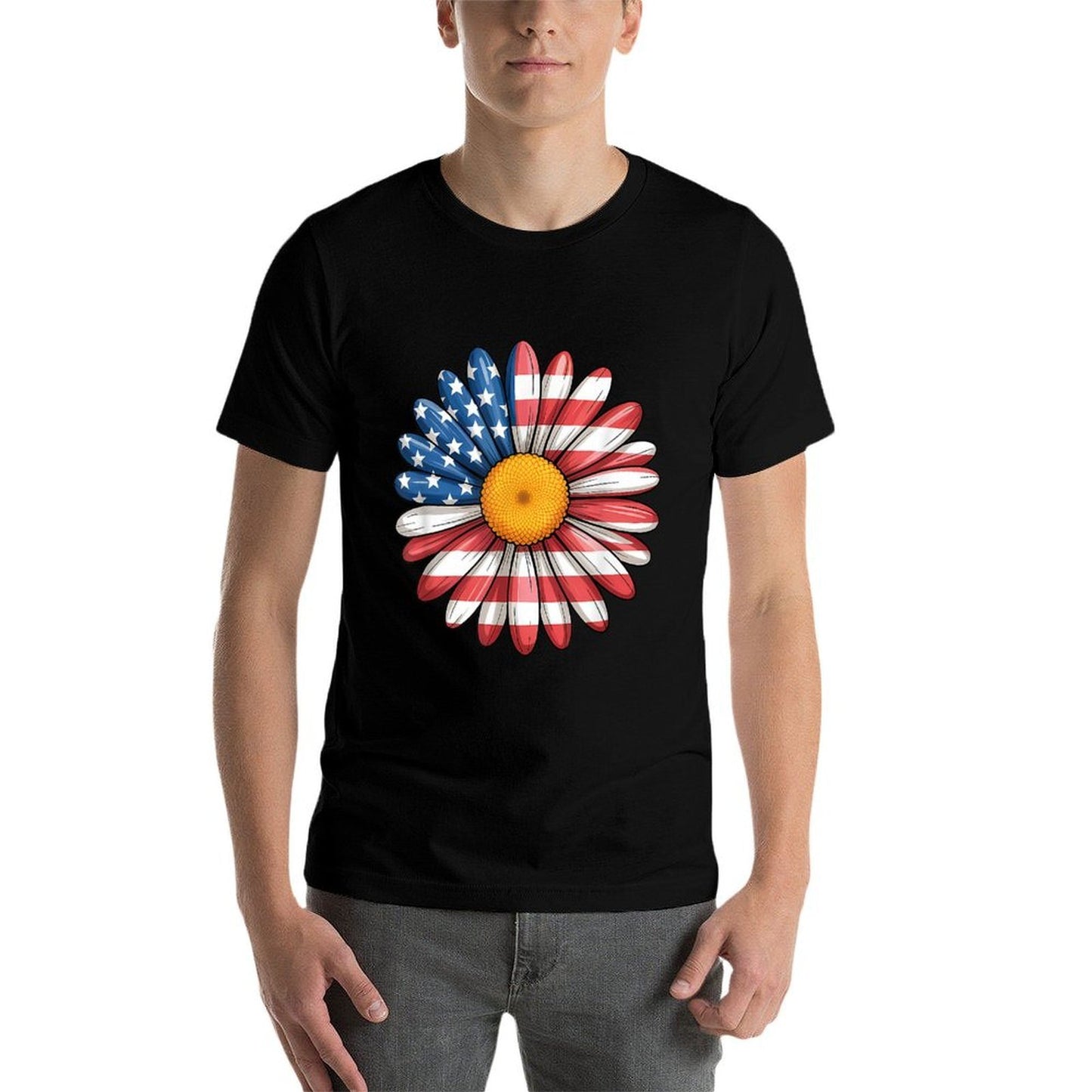 Floral Daisy American USA 4th of July Patriotic Women  Slim-fit Cut T-Shirt