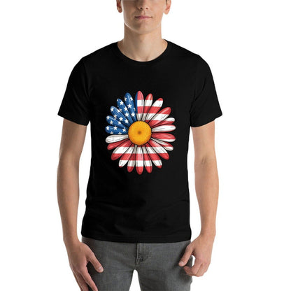 Floral Daisy American USA 4th of July Patriotic Women  Slim-fit Cut T-Shirt
