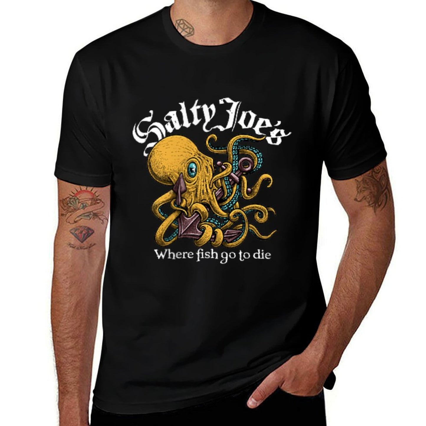 Salty Joes Raging Octopus Logo Graphic  Eco-friendly Material T-Shirt
