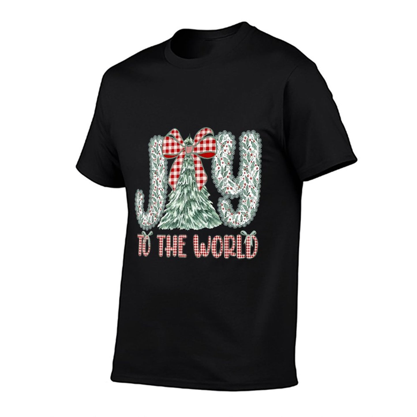 Joy to The World Jesus Christian Christmas Xmas Tree Holiday  Rolled Sleeves T-Shirt