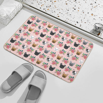 French Bulldog Faces Pattern Pink Cute Dogs  Rapid-Drying Bath Mat