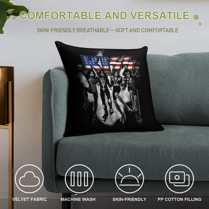 KISS ® The Band - Destroyer Black And White Fog USA Logo Soft Gift Ready Throw Pillow