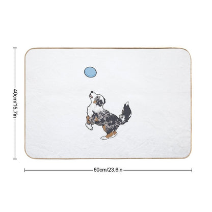 Blue Merle Aussie Dog Playing Frisbee  Blue Merle Australian Shepherd  Rapid-Drying Bath Mat