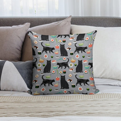 Black Cat Sushi Animal Gifts Soft Easy Maintenance Throw Pillow