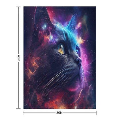 Colorful Galaxy Cat Easy Care Throw Blanket