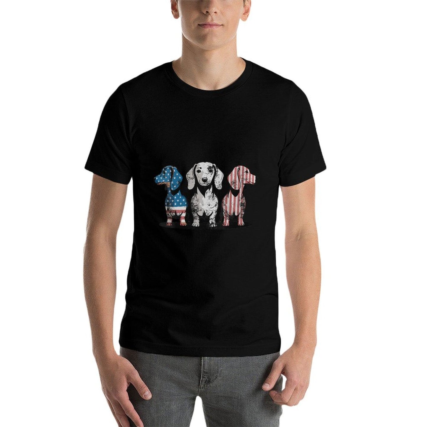 Womens Patriotic Dachshund Dog USA Sunglasses 4th of July  Relaxed-fit T-Shirt