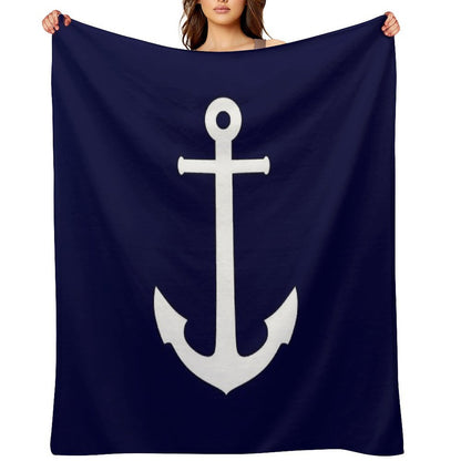 White Anchor On Navy Blue Shrink-resistant Throw Blanket