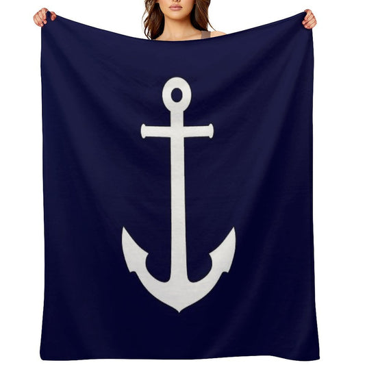 White Anchor On Navy Blue Shrink-resistant Throw Blanket