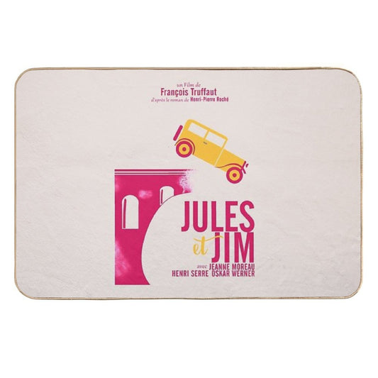 Jules Et Jim, Minimalist Movie Poster for  François Truffaut Film with Jeanne Moreau (french New Wave Cinema) Durable Bath Mat
