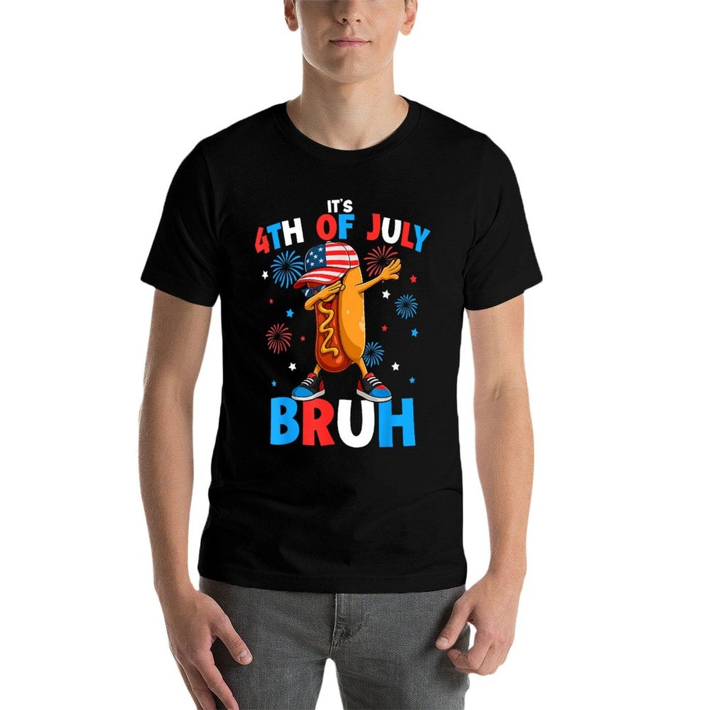 Bruh 4th Of July Funny Hotdog Fourth of July Boys Kids  Durable T-Shirt