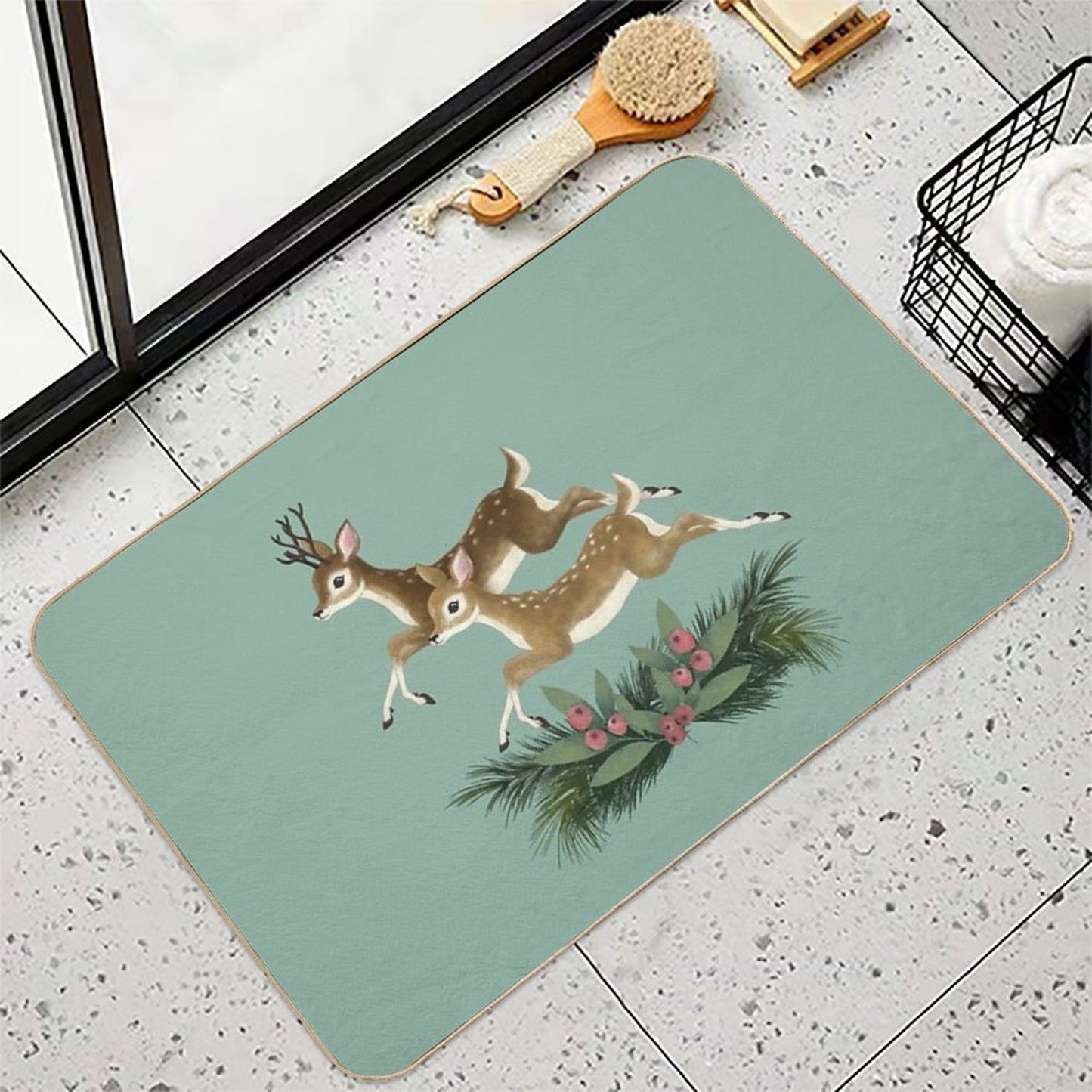 Winter Deer  Repeat Pattern  Slip-Resistant Bath Mat