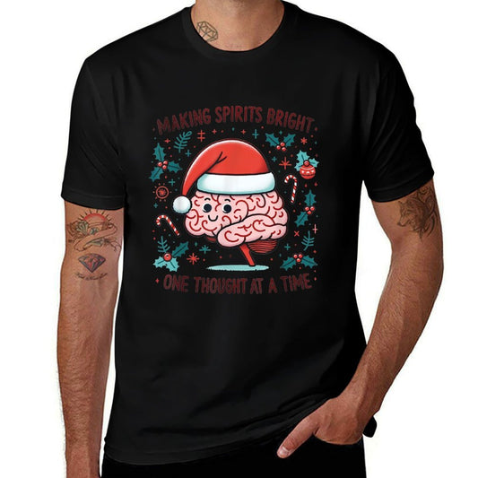 Making Spirits Bright Funny Brain Christmas Mental Health  Breathable T-Shirt