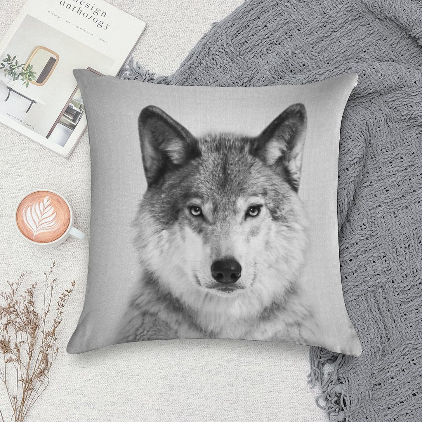 Wolf - Black & White Soft Gift Ready Throw Pillow