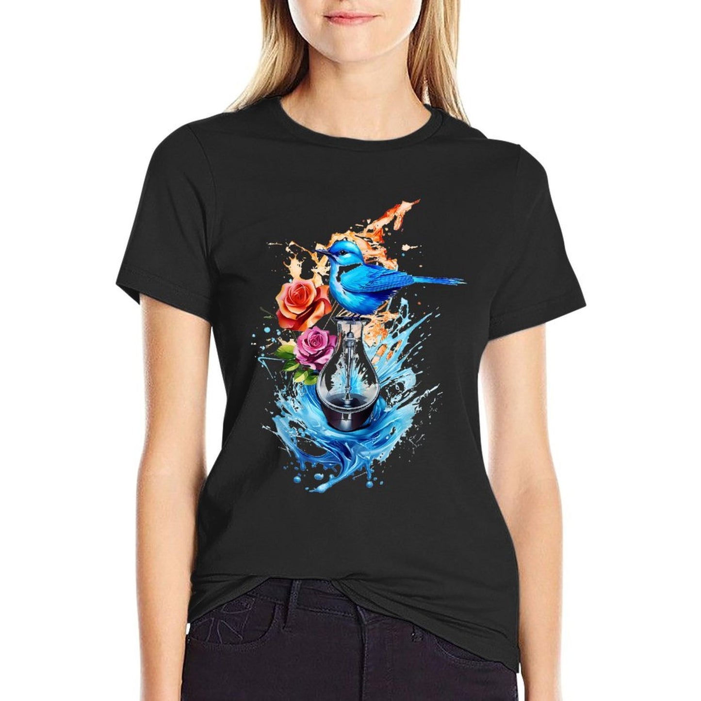 Bird Animal Art Motif Portrait Illustration Abstract Bird  Oversized Silhouette T-Shirt