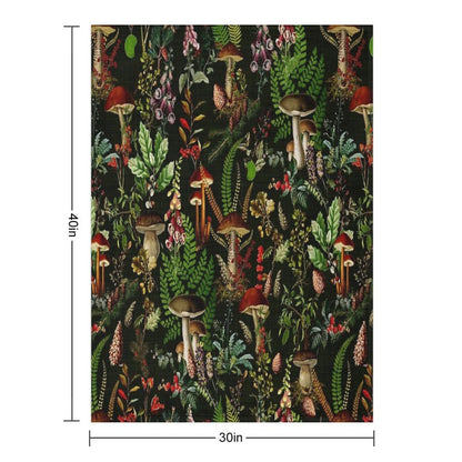 Vintage Mushrooms Forest Botanical Pattern - Black Botanical Night Garden Nightgarden Sustainable Throw Blanket