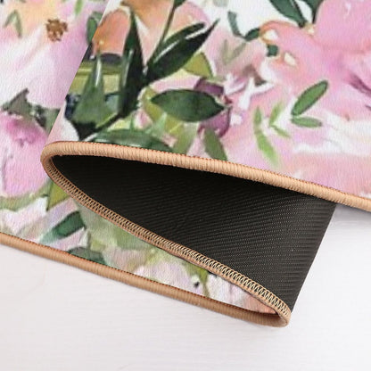 Boho, Floral Watercolor Roses, Pink, White And Green  Non-Slip Bath Mat