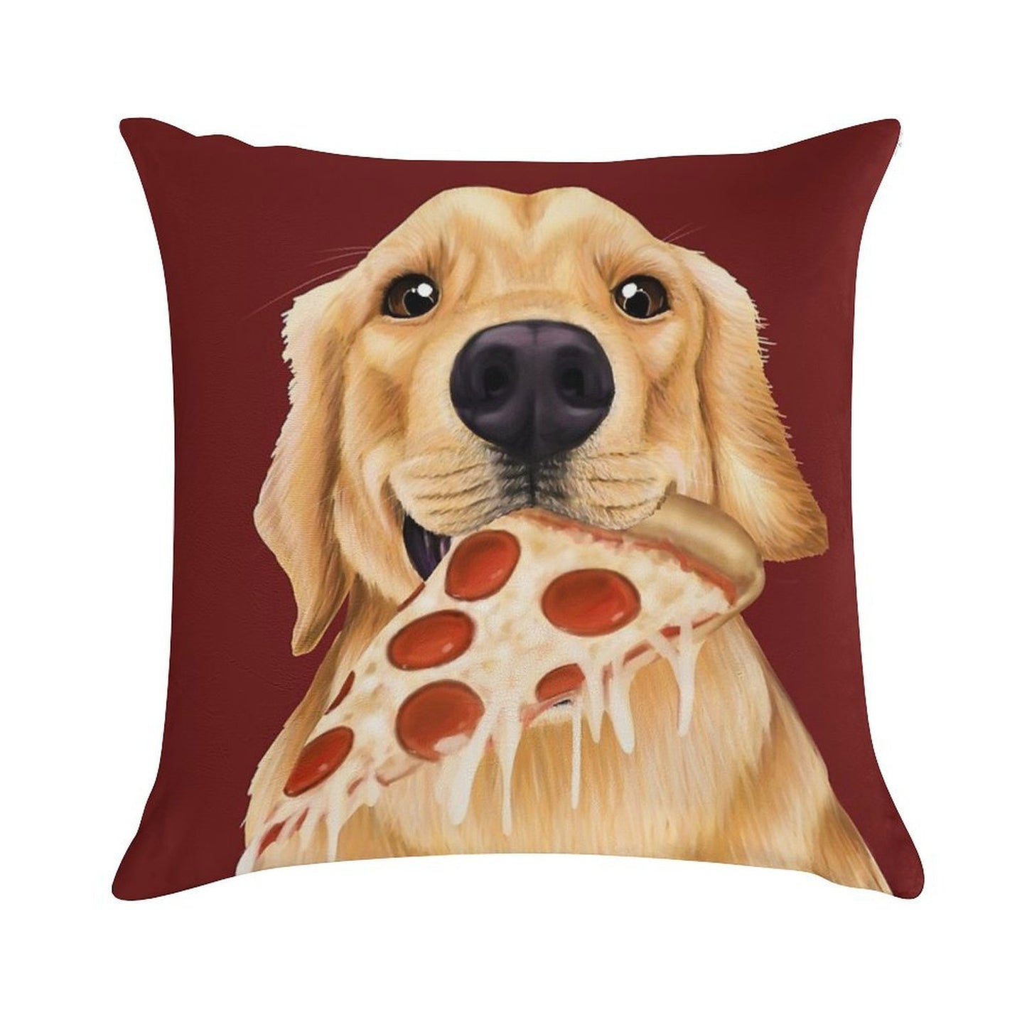 Golden Retriever Eating Pizza - Dog with A Slice of Pizza Soft Shrink-Resistant Throw Pillow