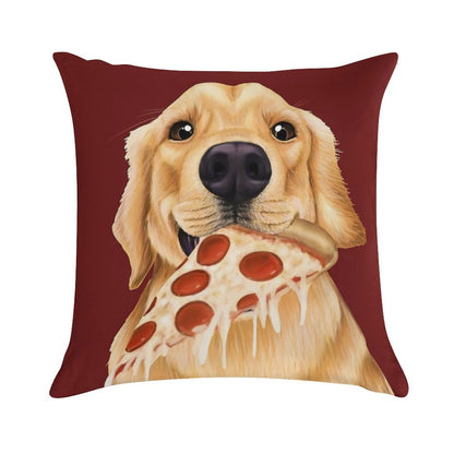 Golden Retriever Eating Pizza - Dog with A Slice of Pizza Soft Shrink-Resistant Throw Pillow