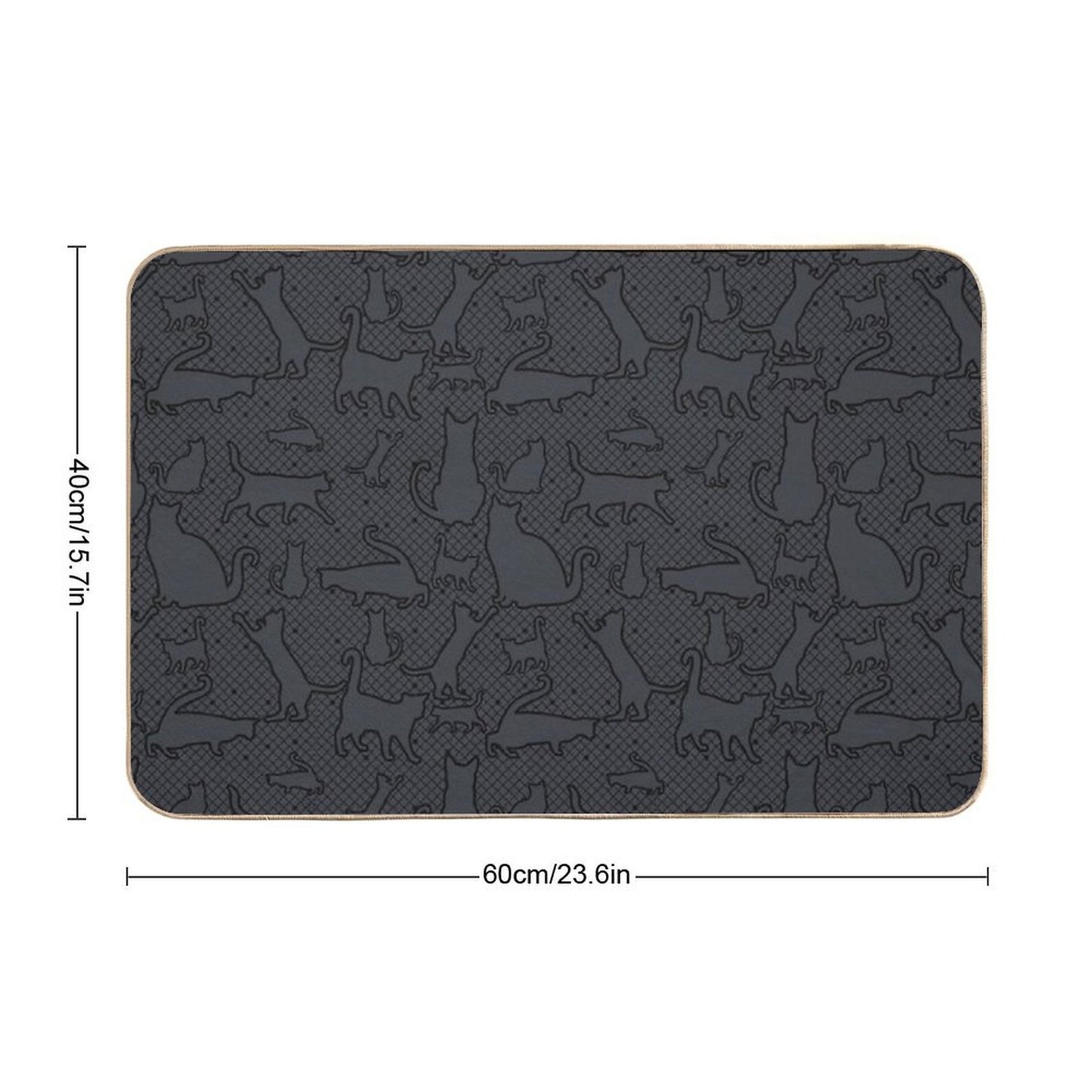 Velvet Hex Gothic Cat Silhouettes Pattern in Black  Stain-Proof Bath Mat