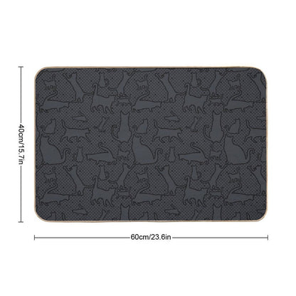 Velvet Hex Gothic Cat Silhouettes Pattern in Black  Stain-Proof Bath Mat