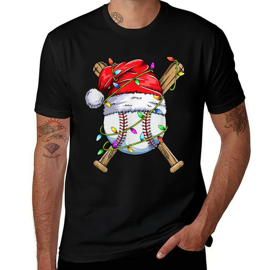 Santa Sports Design For Men Boys Christmas Baseball Player  Rolled Sleeves T-Shirt