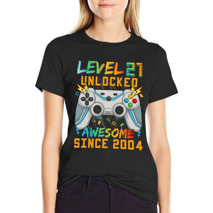 Level 21 Unlocked 21st Birthday Video Game Player Since 2004  Quick-drying T-Shirt