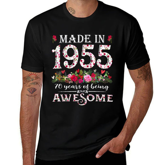 70 Year Old Being Awesome Made In 1955 Floral 70th Birthday  Slim-fit Cut T-Shirt