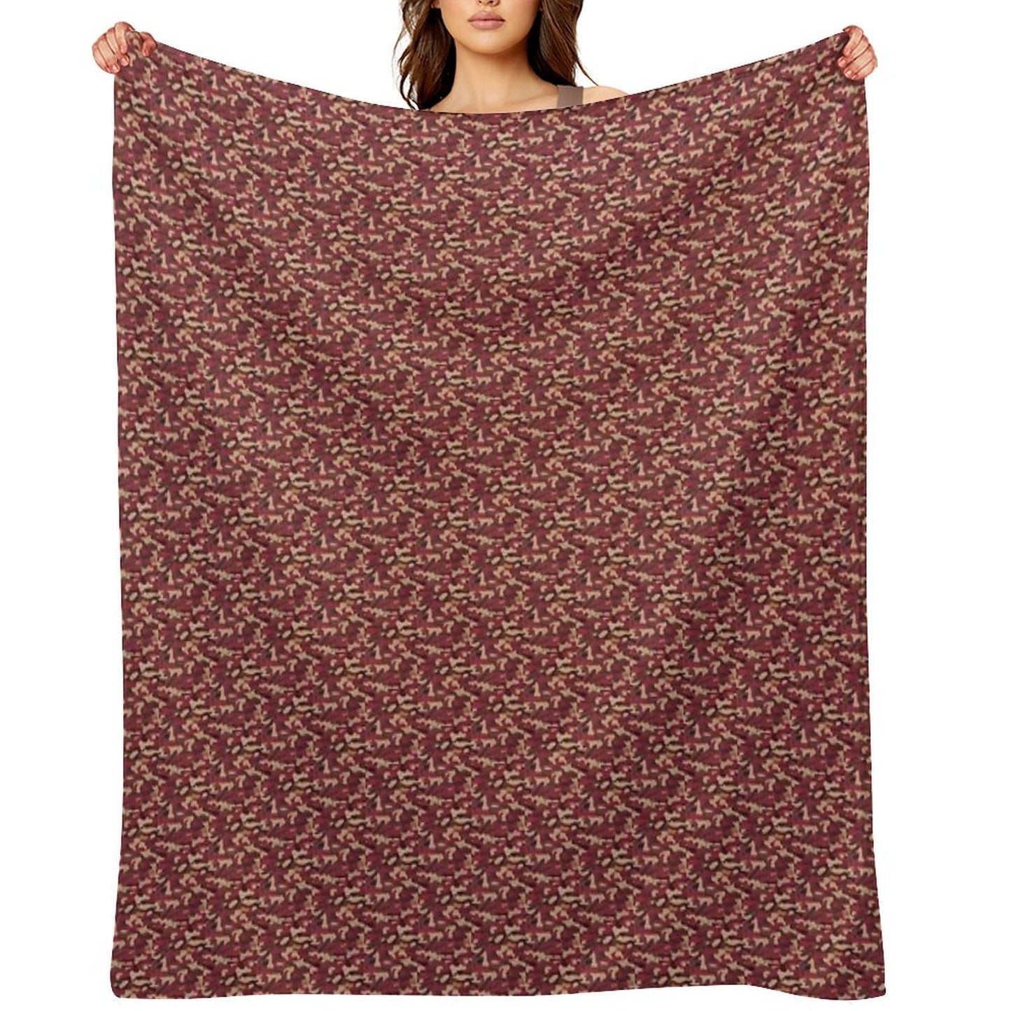 Burgundy Tan Black And Grey Camo Tacticool Pattern Machine-washable Throw Blanket
