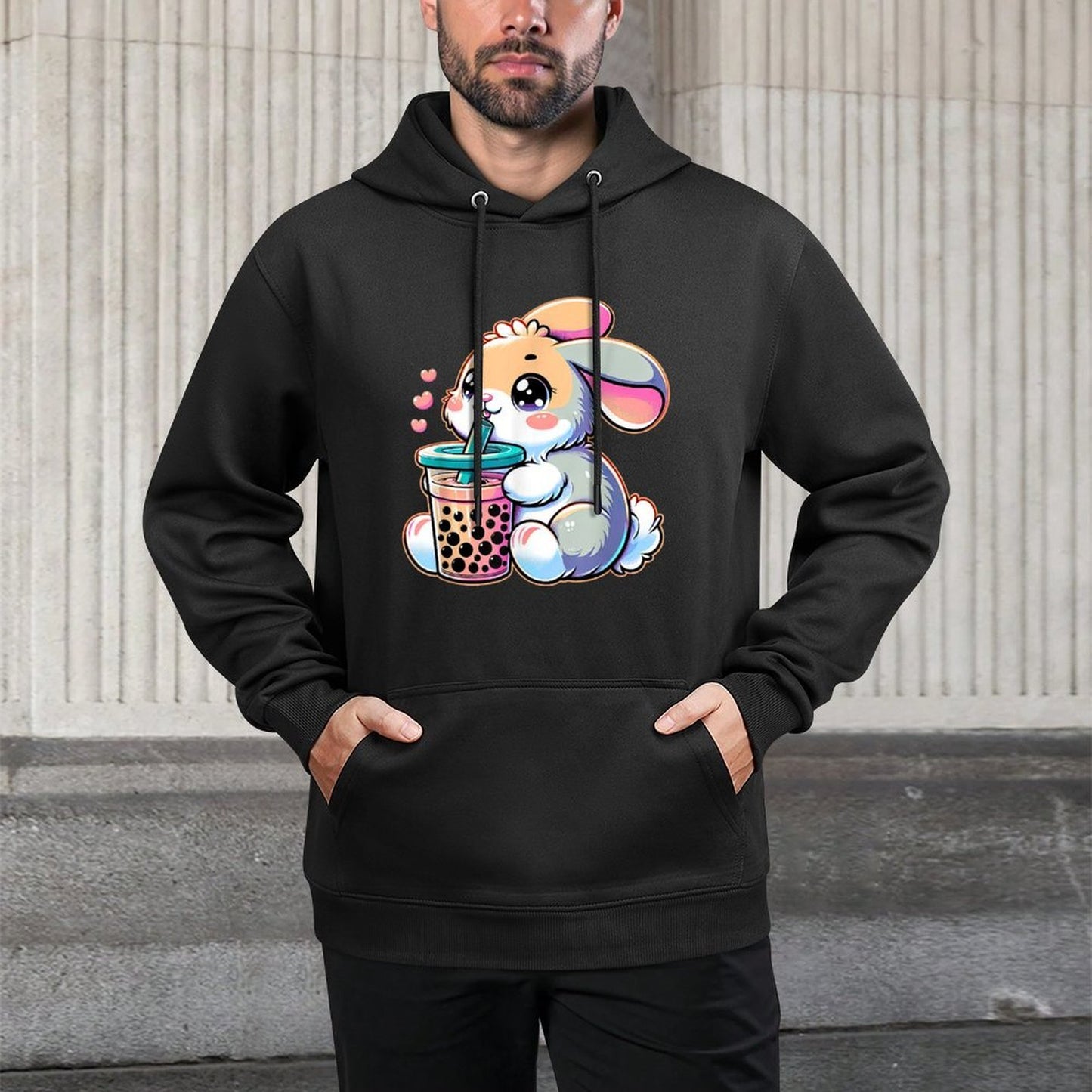 Cute Bunny Rabbit Drink Boba Tea Kawaii Easter For Kidn Machine Washable Hoodie