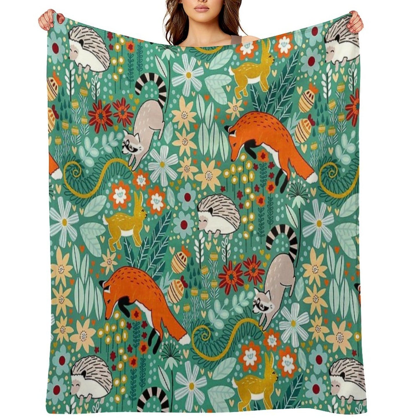 Textured Woodland Pattern - Sea Green Premium Throw Blanket