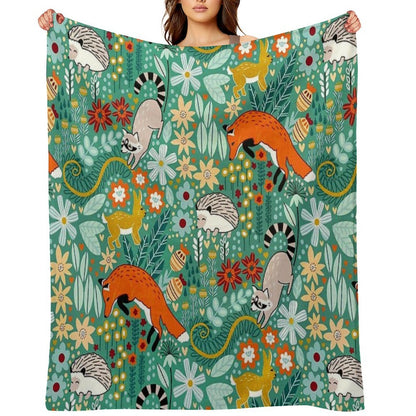 Textured Woodland Pattern - Sea Green Premium Throw Blanket