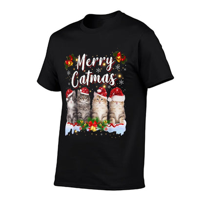 Cat Christmas Santa Hat Funny Merry Catmas Meowy Men Women  High-quality Stitching T-Shirt